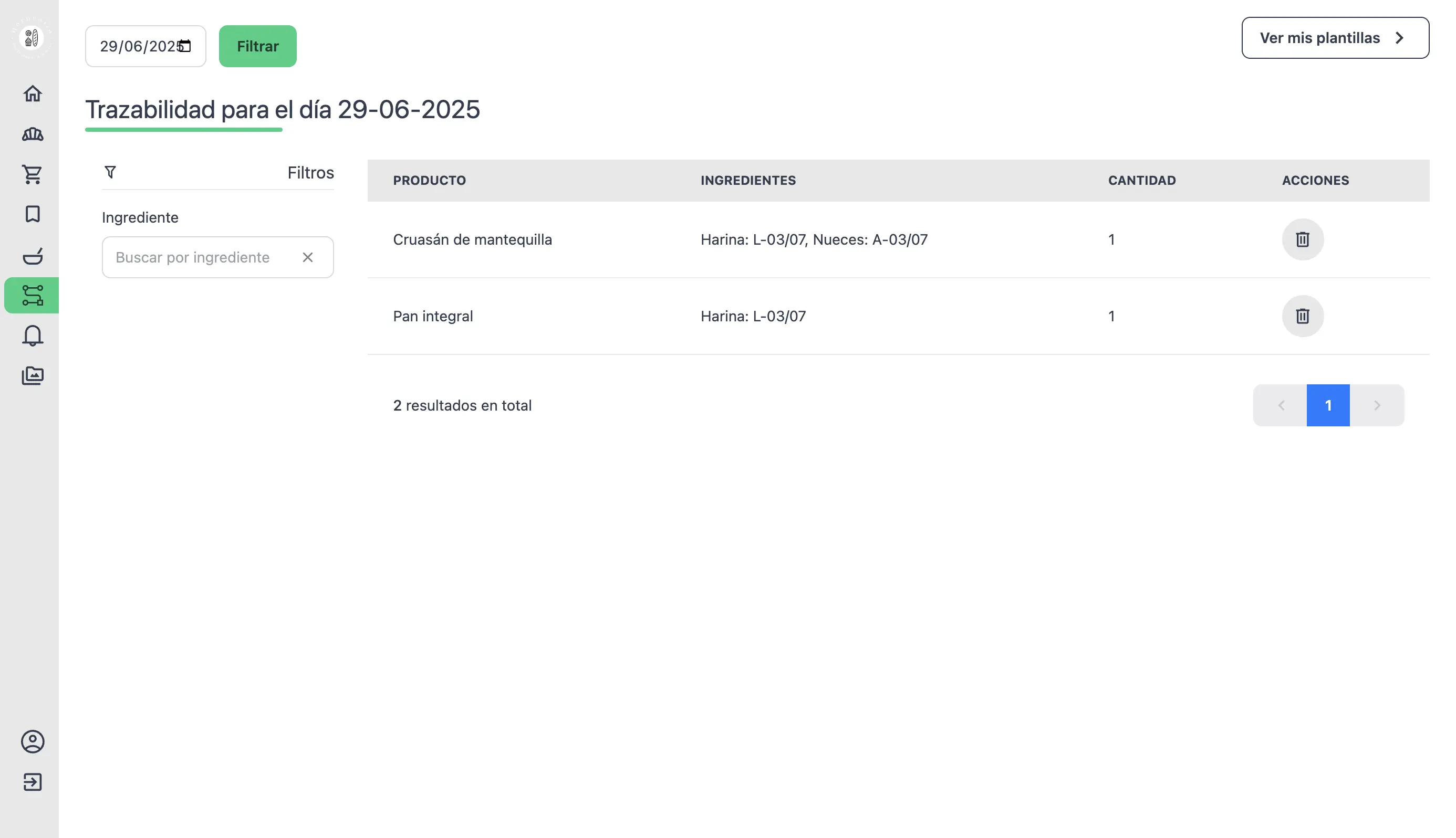 Vista del buscador de trazabilidad